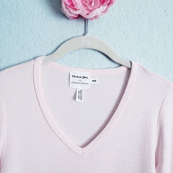 Anthropologie X Michael Stars Twinkle Pink V-neck Long Sleeve Top - Picture 2 of 7